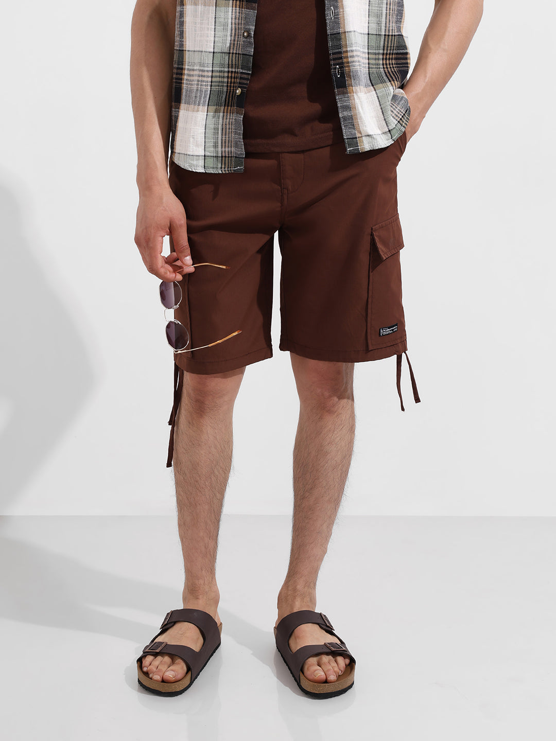 Men's Sepia Relaxed Fit Textured Utility Shorts