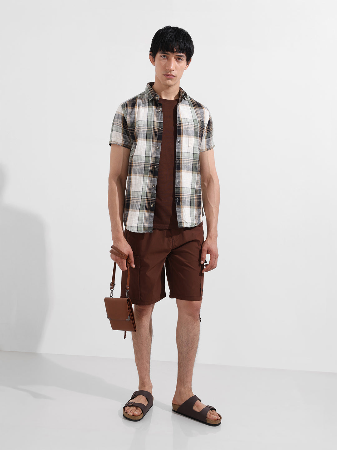 Men's Sepia Relaxed Fit Textured Utility Shorts