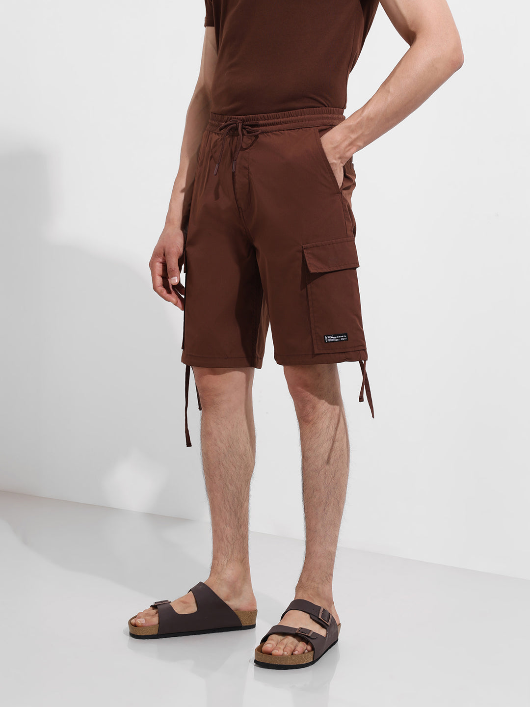 Men's Sepia Relaxed Fit Textured Utility Shorts