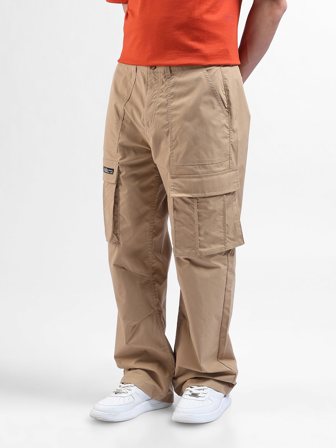 Men's Khaki Relaxed Fit Utility Cargo