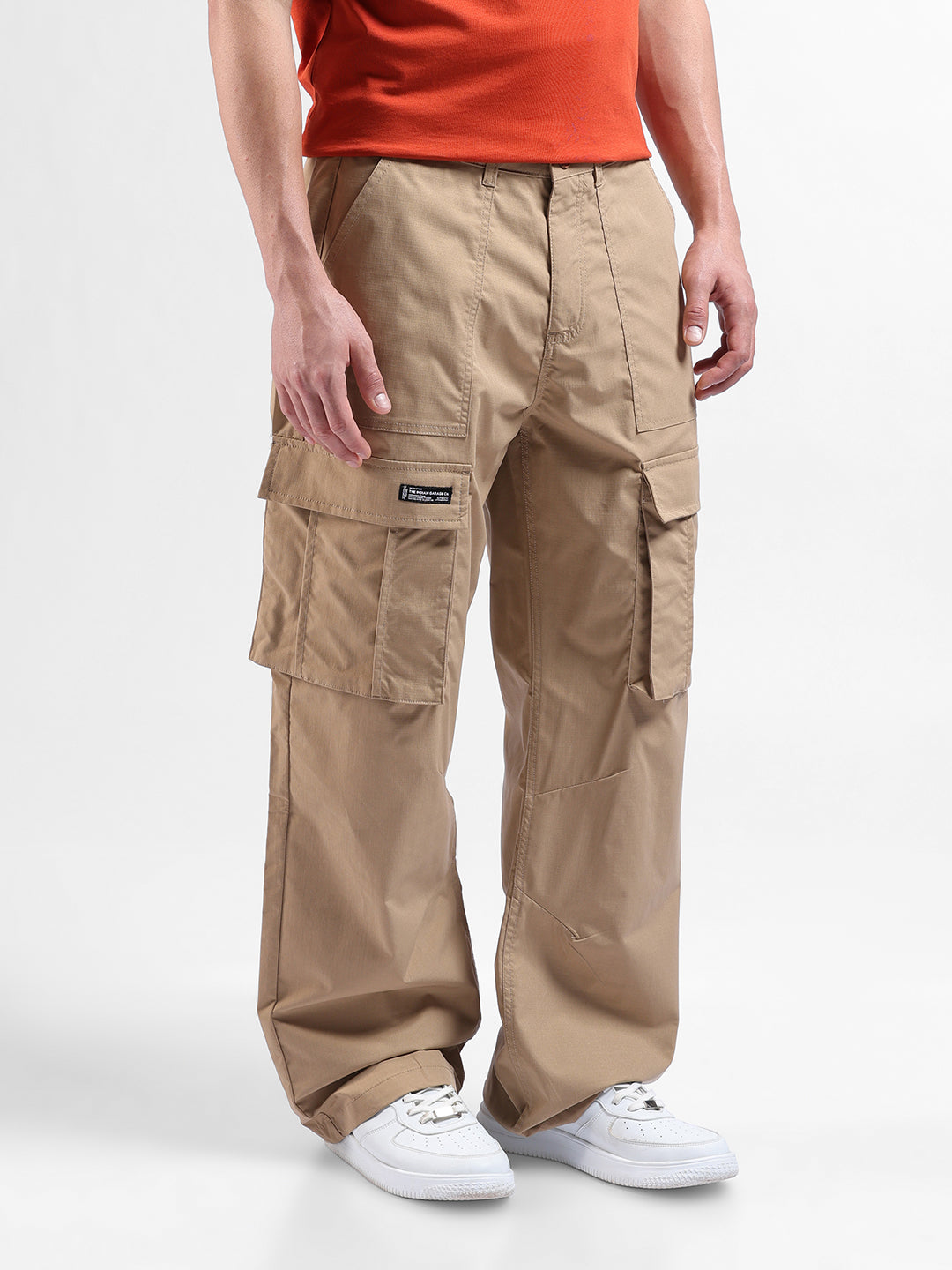 Men's Khaki Relaxed Fit Utility Cargo