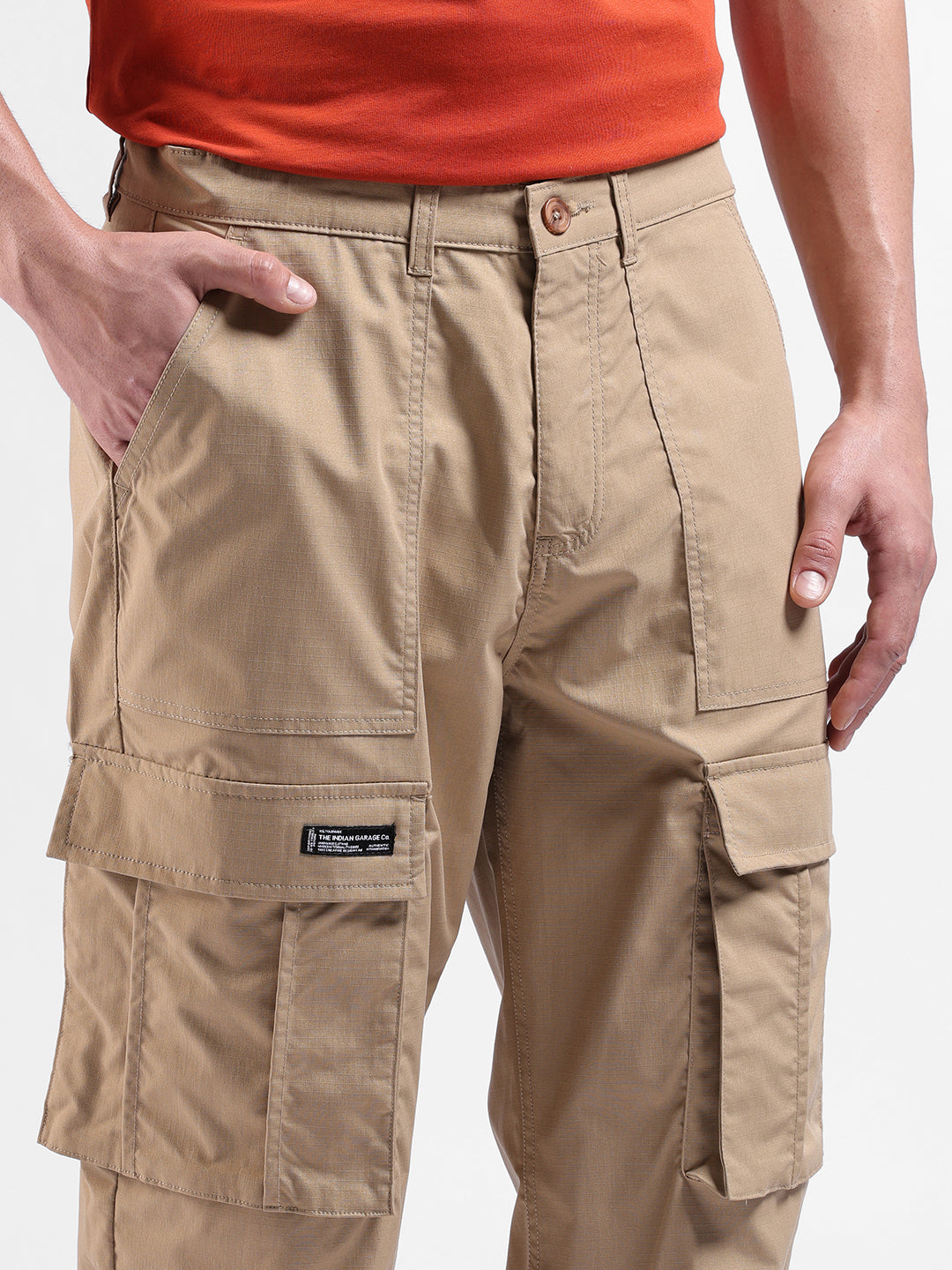 Men's Khaki Relaxed Fit Utility Cargo