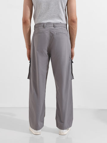 Men's Grey Relaxed Fit Textured Utility Cargo
