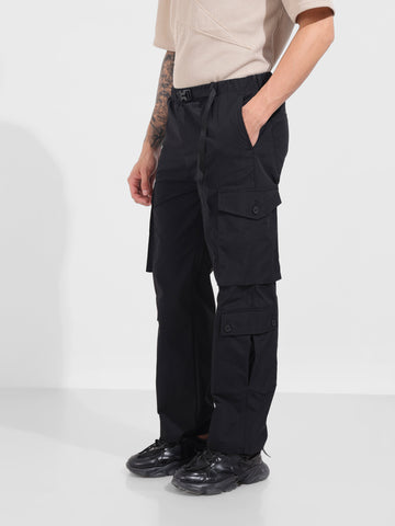 Men's Black Relaxed Fit Textured Utility Cargo