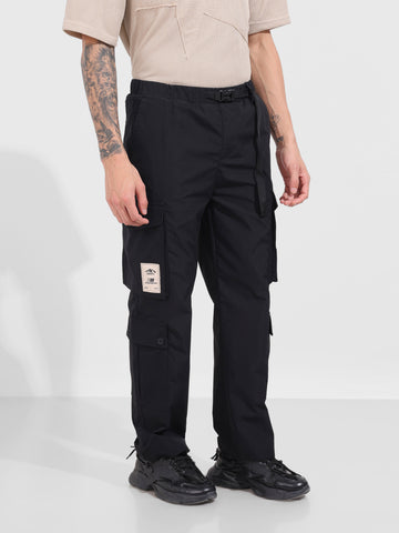 Men's Black Relaxed Fit Textured Utility Cargo