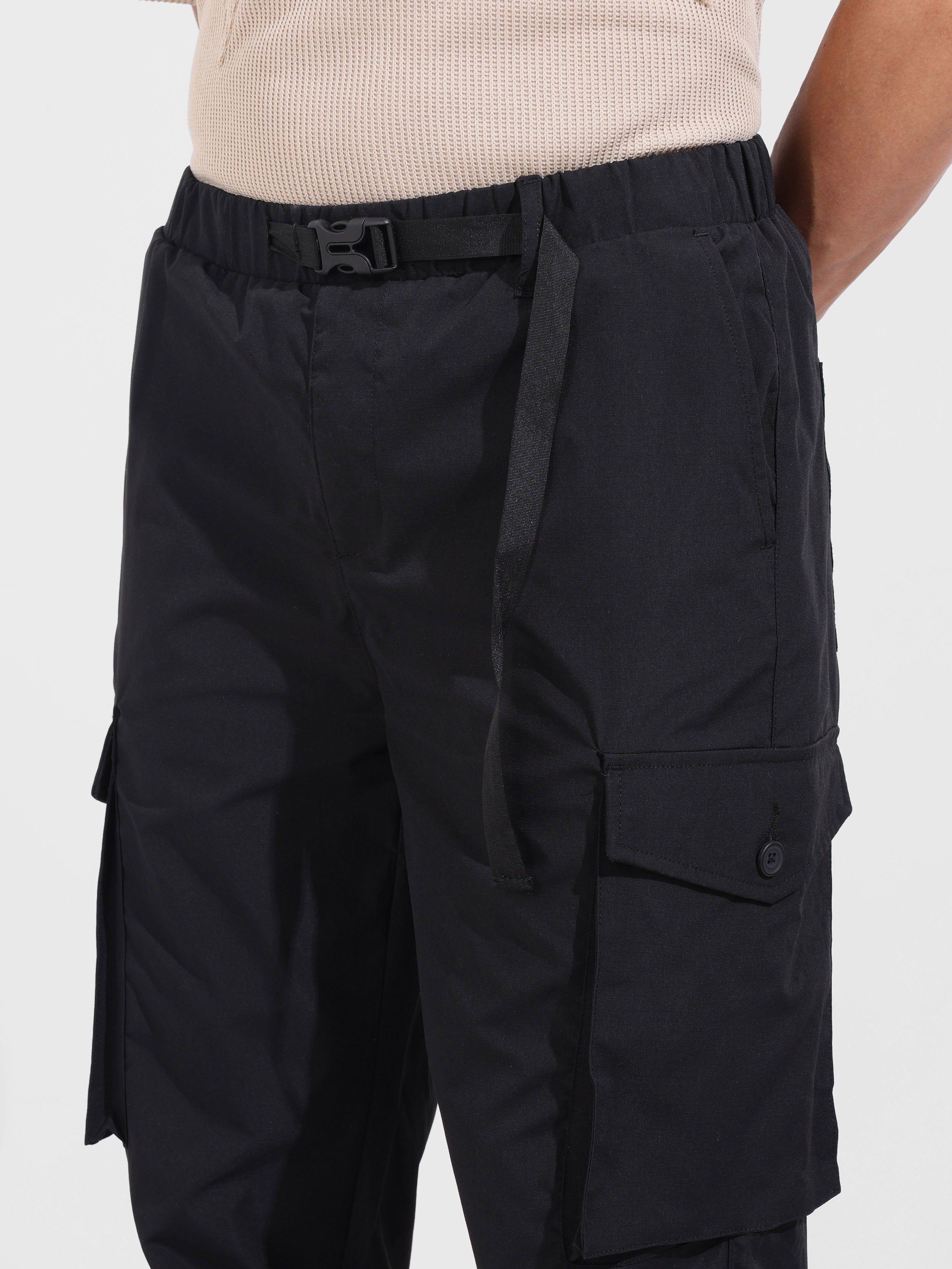 Men's Black Relaxed Fit Textured Utility Cargo