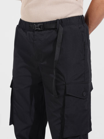 Men's Black Relaxed Fit Textured Utility Cargo