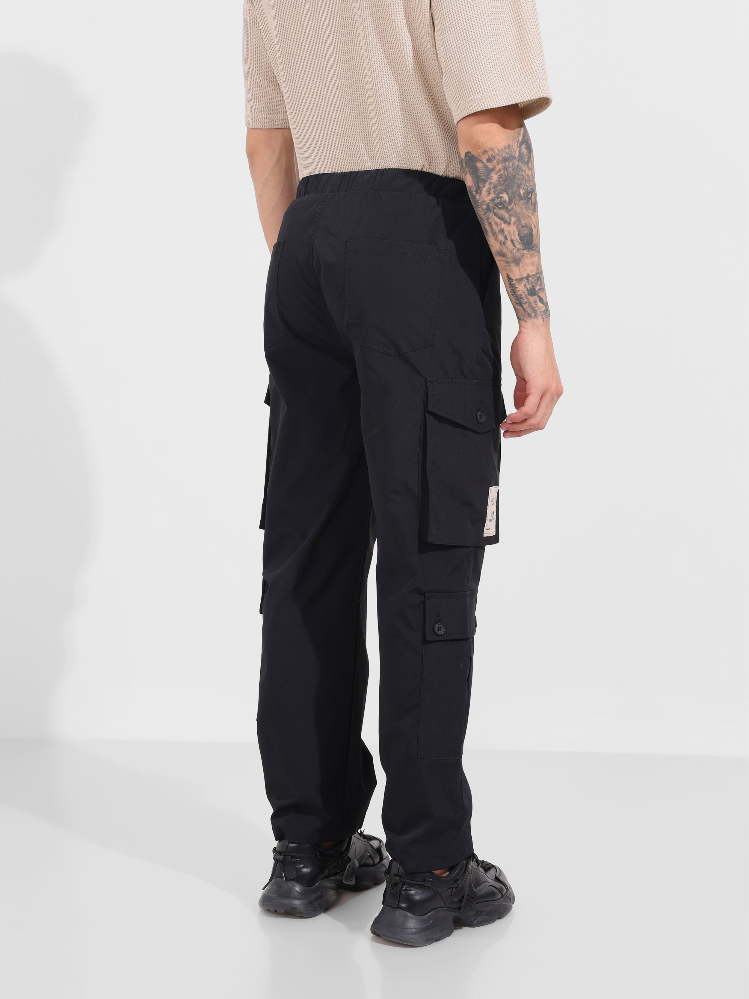 Men's Black Relaxed Fit Textured Utility Cargo