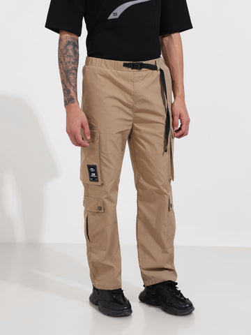 Men's Khaki Relaxed Fit Textured Utility Cargo