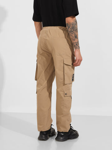 Men's Khaki Relaxed Fit Textured Utility Cargo