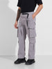 Men's Grey Relaxed Fit Textured Utility Cargo