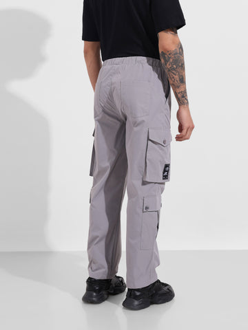 Men's Grey Relaxed Fit Textured Utility Cargo