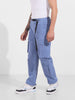 Men's Blue Relaxed Fit Textured Utility Cargo