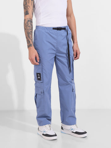 Men's Blue Relaxed Fit Textured Utility Cargo