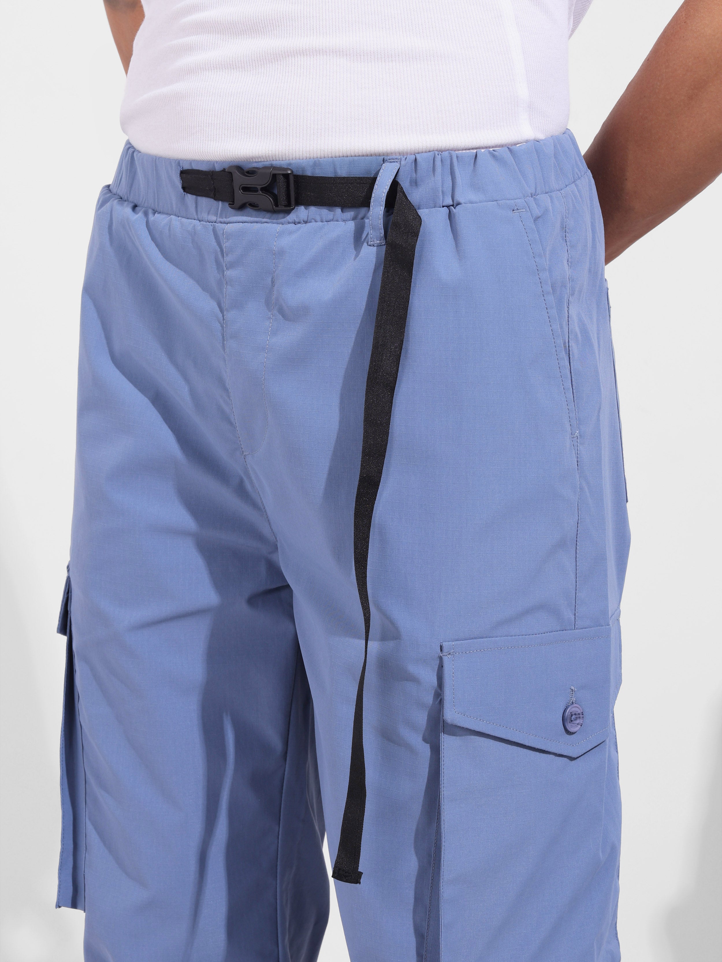 Men's Blue Relaxed Fit Textured Utility Cargo