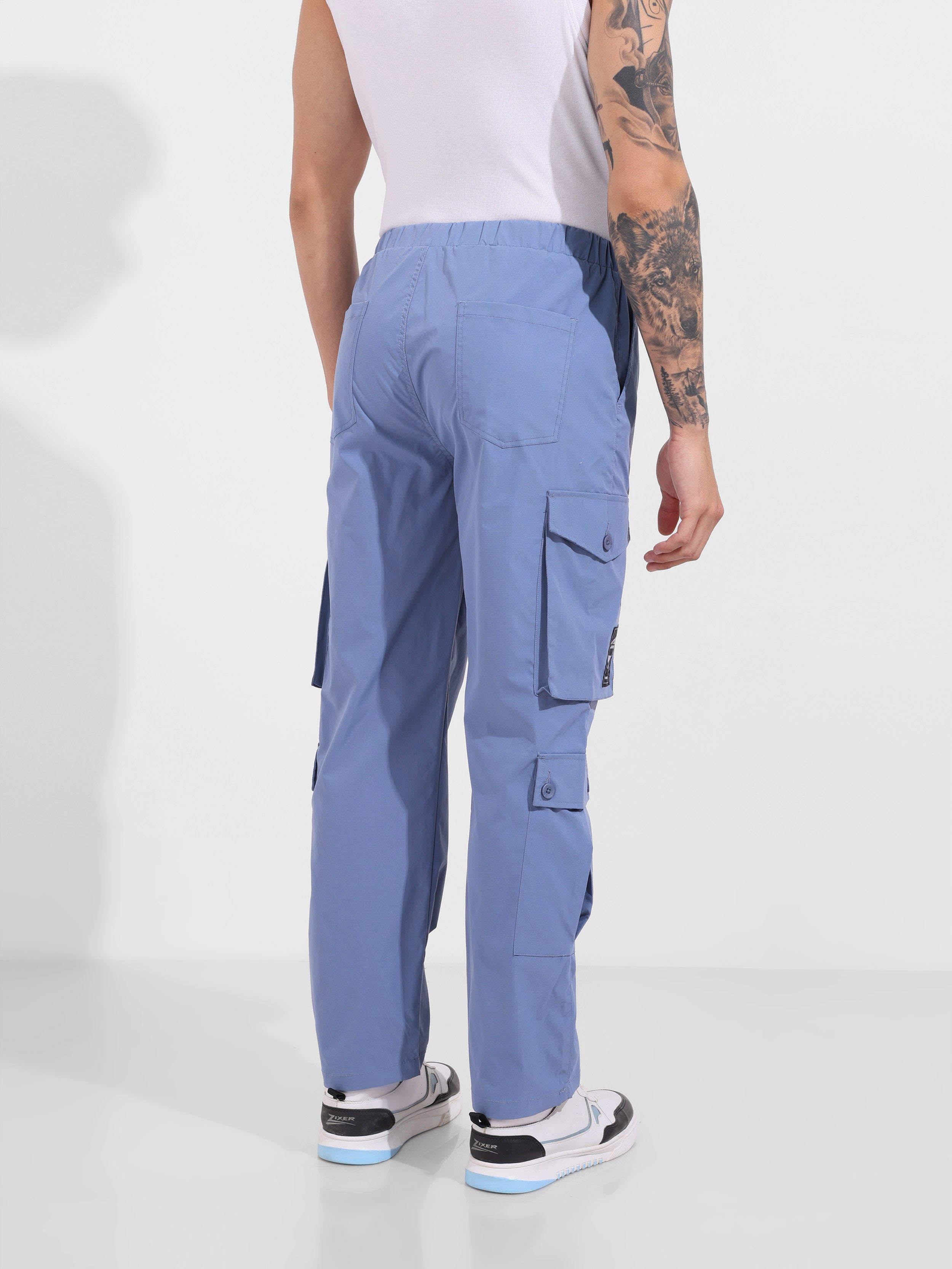 Men's Blue Relaxed Fit Textured Utility Cargo