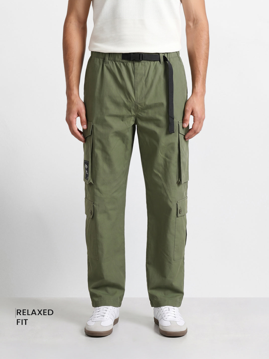 Men's Green Relaxed Fit Textured Utility Cargo
