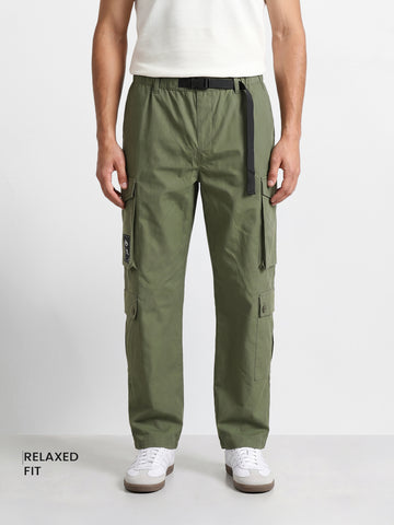 Men's Green Relaxed Fit Solid Utility Cargo