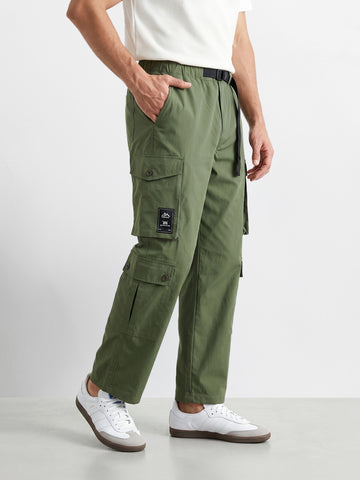 Men's Green Relaxed Fit Solid Utility Cargo