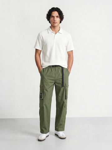 Men's Green Relaxed Fit Solid Utility Cargo