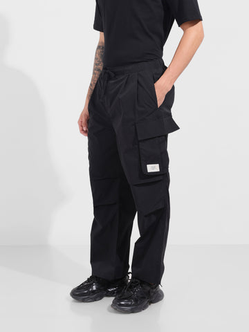 Men's Black Baggy Fit Textured Utility Joggers