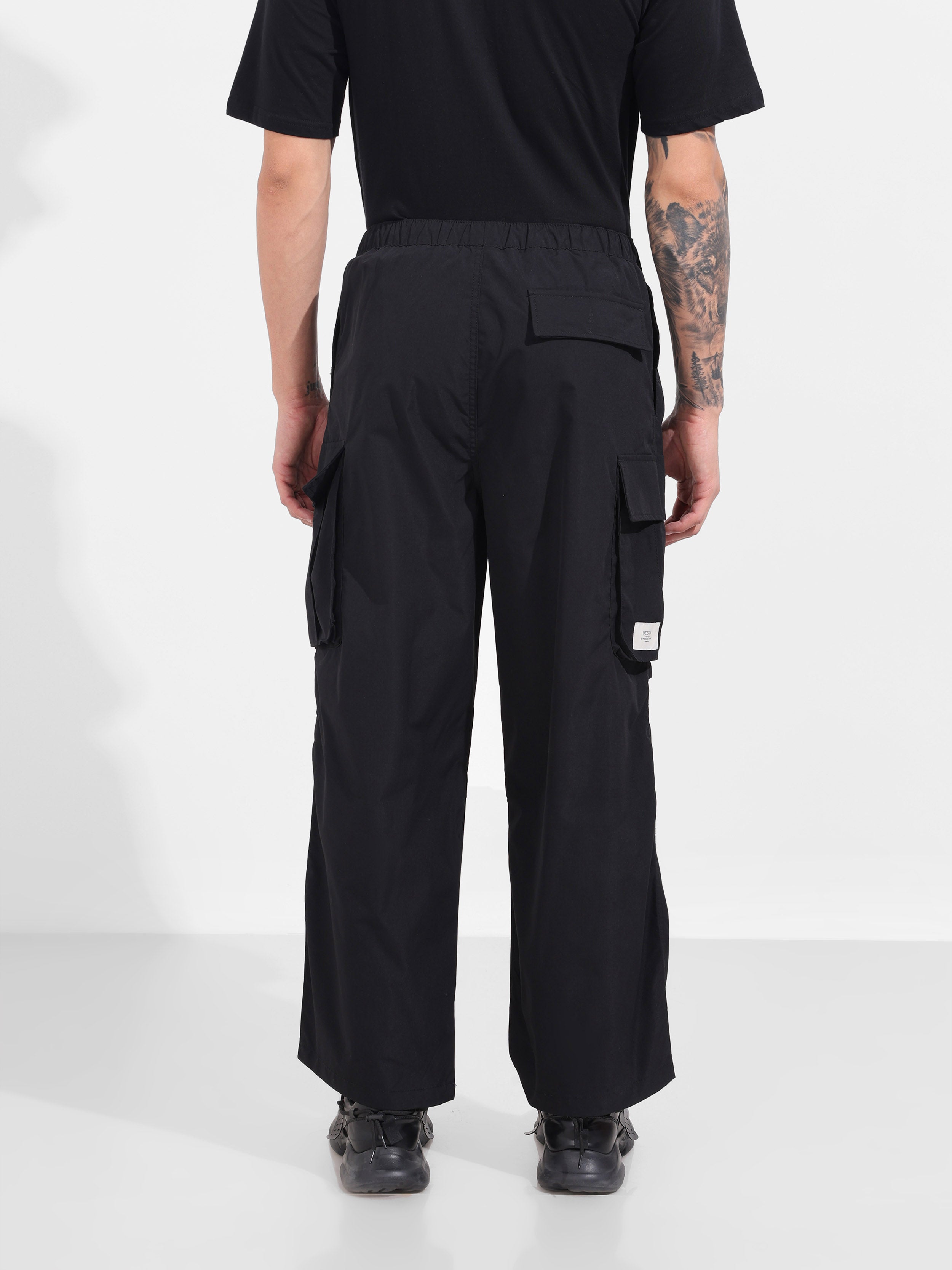 Men's Black Baggy Fit Textured Utility Joggers