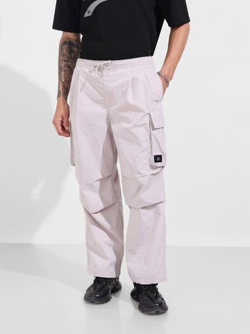 Men's Grey Baggy Fit Textured Utility Joggers
