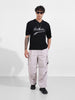 Men's Grey Baggy Fit Textured Utility Joggers