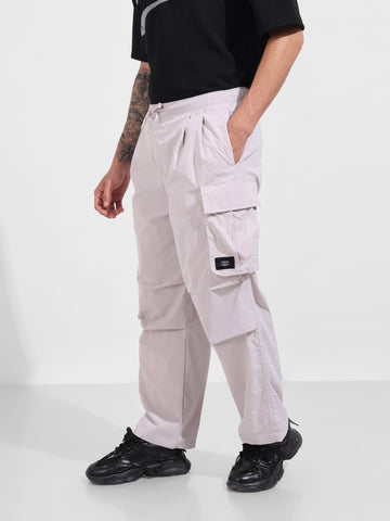 Men's Grey Baggy Fit Textured Utility Joggers