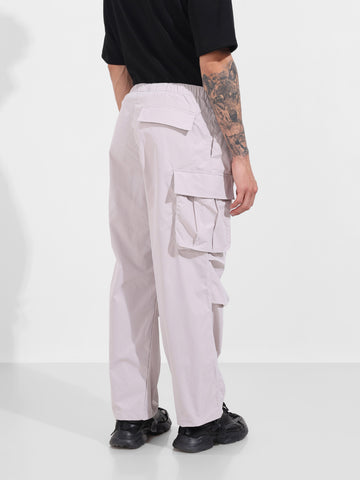 Men's Grey Baggy Fit Textured Utility Joggers