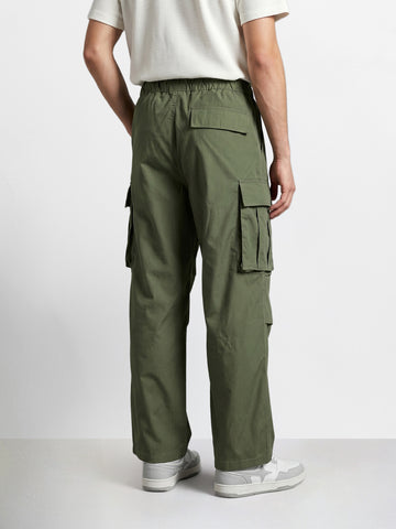Men's Green Baggy Fit Textured Utility Joggers