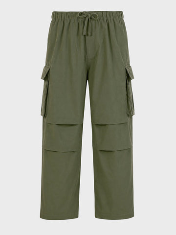 Men's Green Baggy Fit Textured Utility Joggers