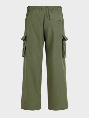 Men's Green Baggy Fit Textured Utility Joggers