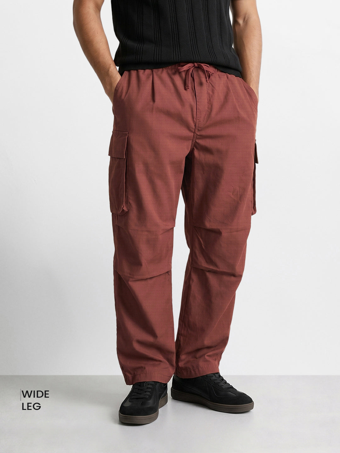 Men's Brown Baggy Fit Solid Utility Joggers