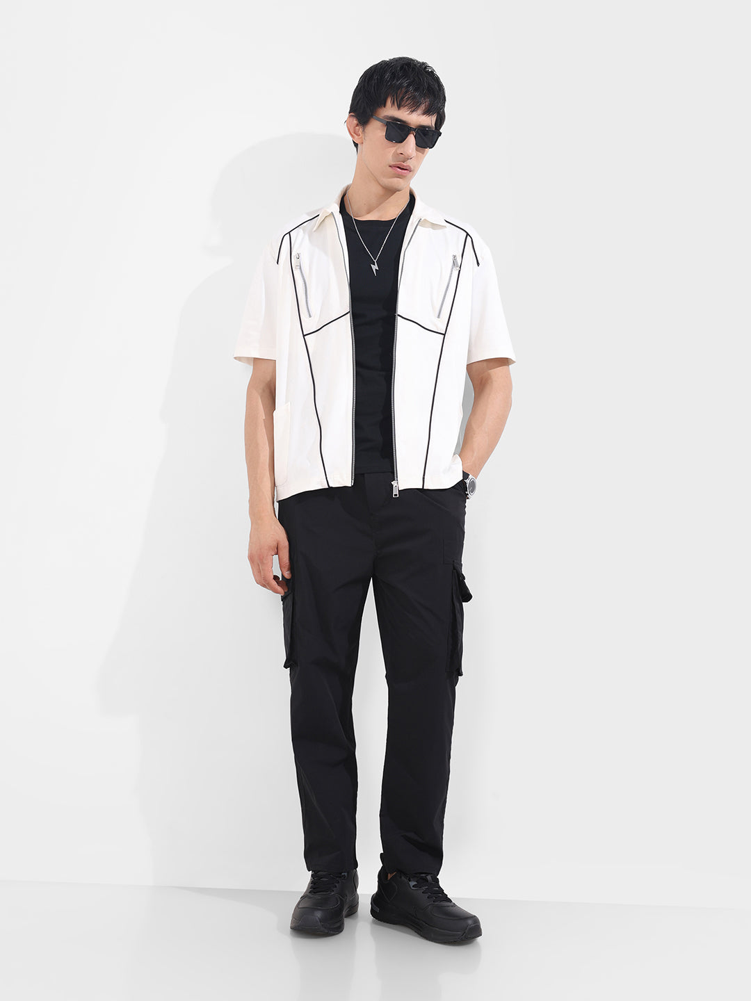 Men's Black Relaxed Fit Textured Utility Joggers