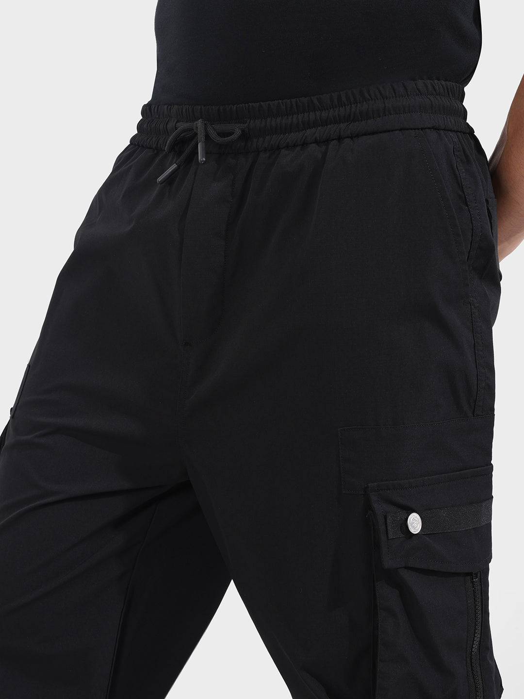 Men's Black Relaxed Fit Textured Utility Joggers