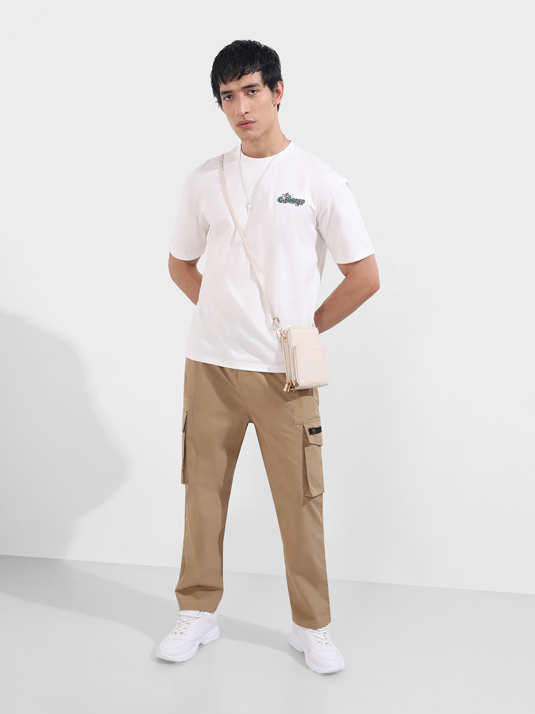 Men's Khaki Relaxed Fit Textured Utility Joggers