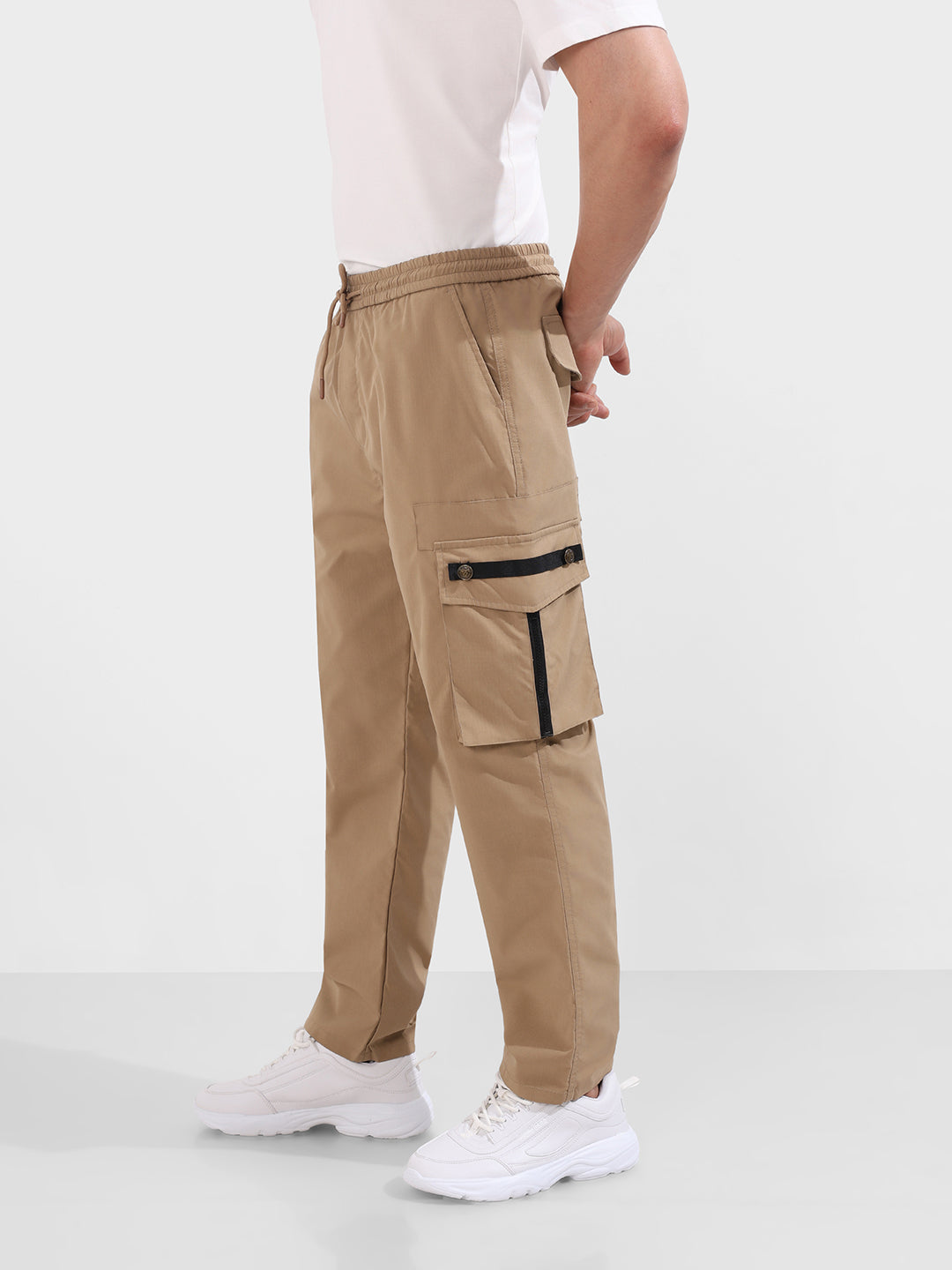 Men's Khaki Relaxed Fit Textured Utility Joggers