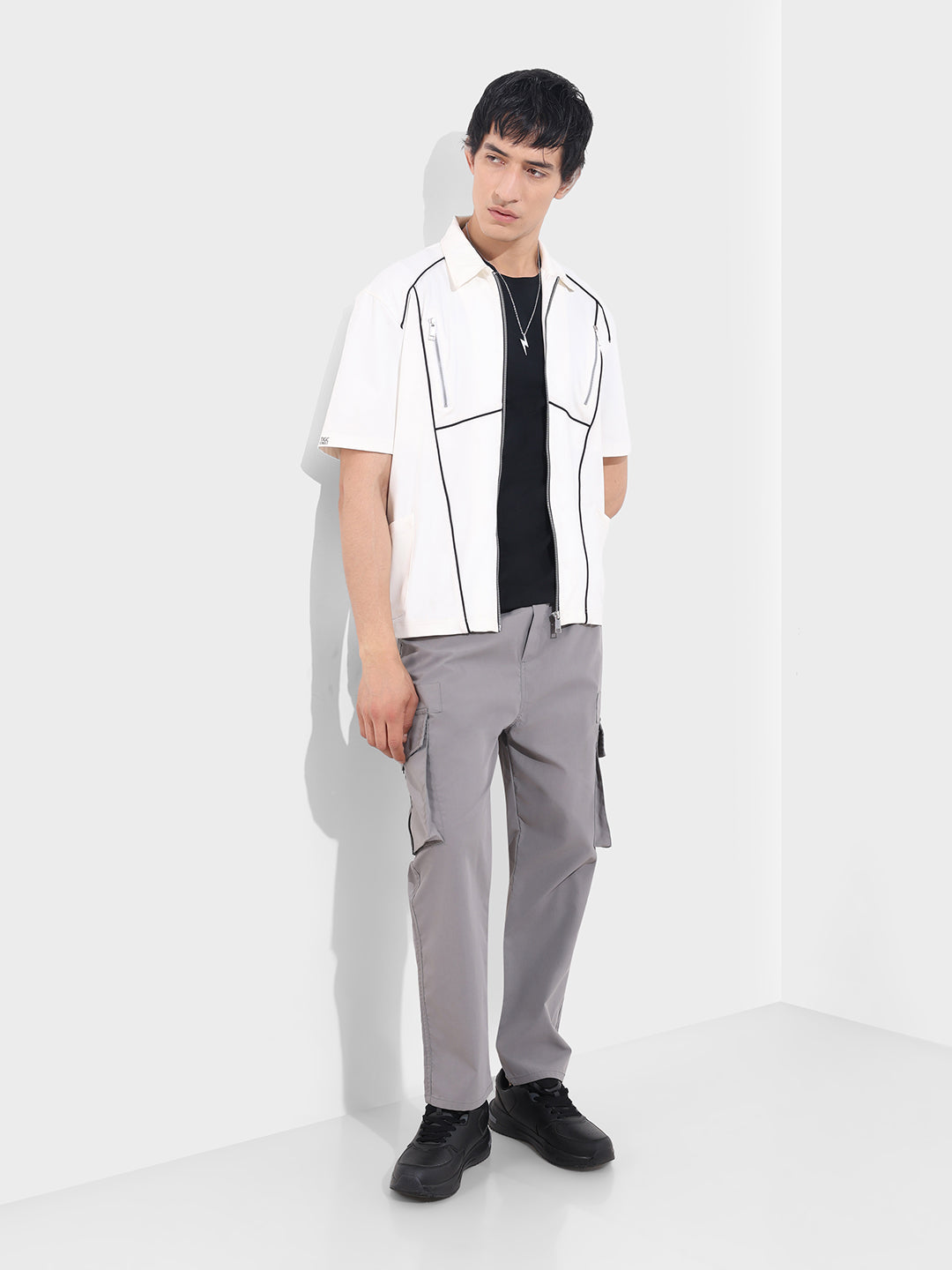 Men's Grey Relaxed Fit Textured Utility Joggers