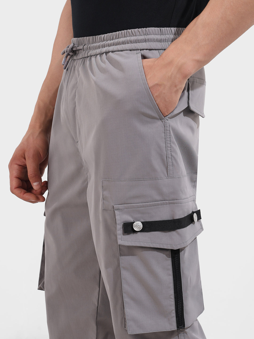 Men's Grey Relaxed Fit Textured Utility Joggers