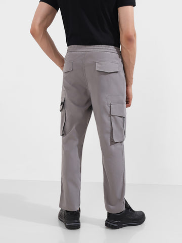 Men's Grey Relaxed Fit Textured Utility Joggers