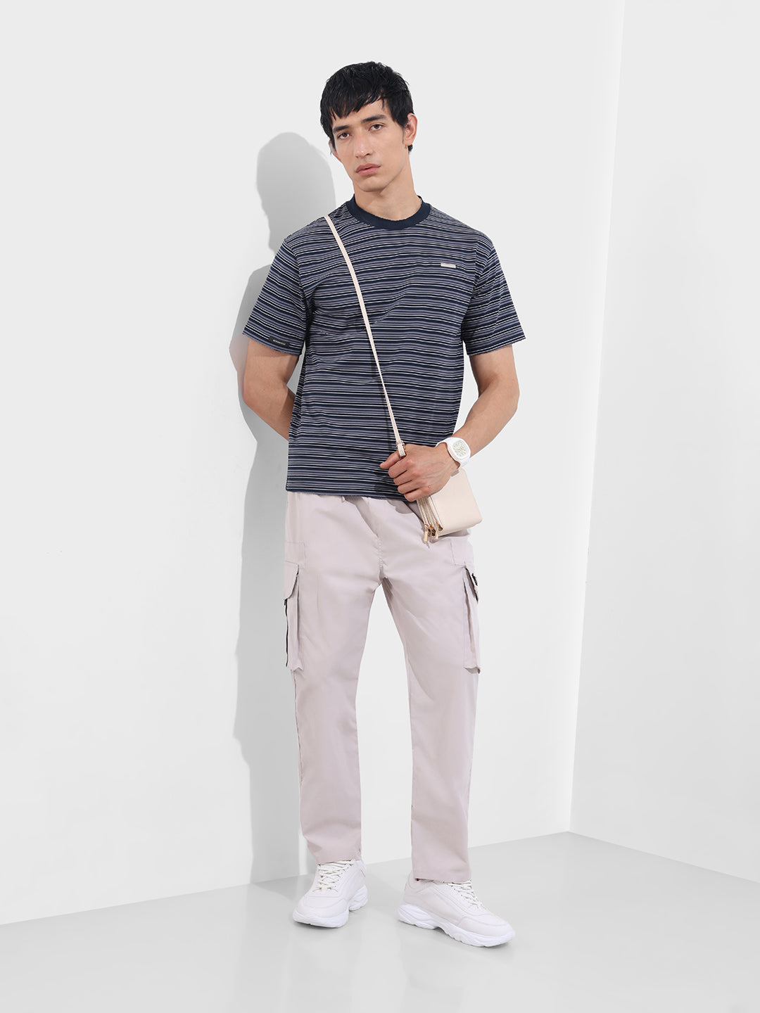 Men's Grey Relaxed Fit Textured Utility Joggers