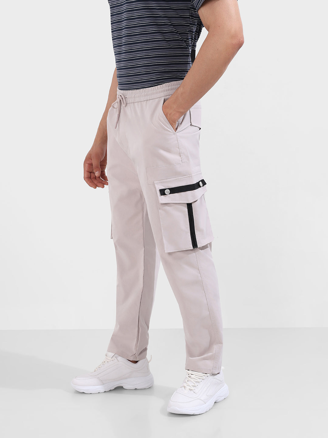 Men's Grey Relaxed Fit Textured Utility Joggers