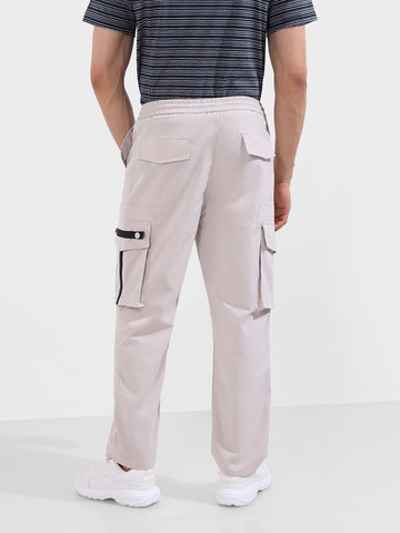 Men's Grey Relaxed Fit Textured Utility Joggers