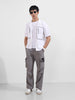 Men's Grey Baggy Fit Textured Utility Cargo