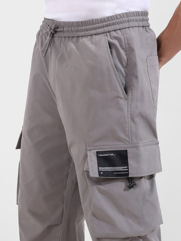 Men's Grey Baggy Fit Textured Utility Cargo