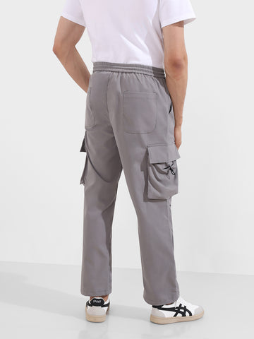 Men's Grey Baggy Fit Textured Utility Cargo