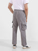 Men's Grey Baggy Fit Textured Utility Cargo