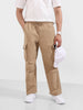 Men's Khaki Baggy Fit Textured Utility Cargo
