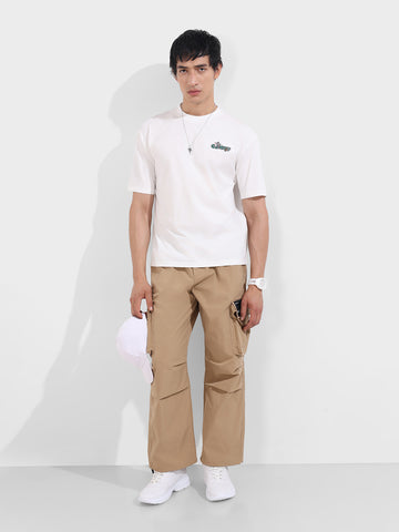 Men's Khaki Baggy Fit Textured Utility Cargo